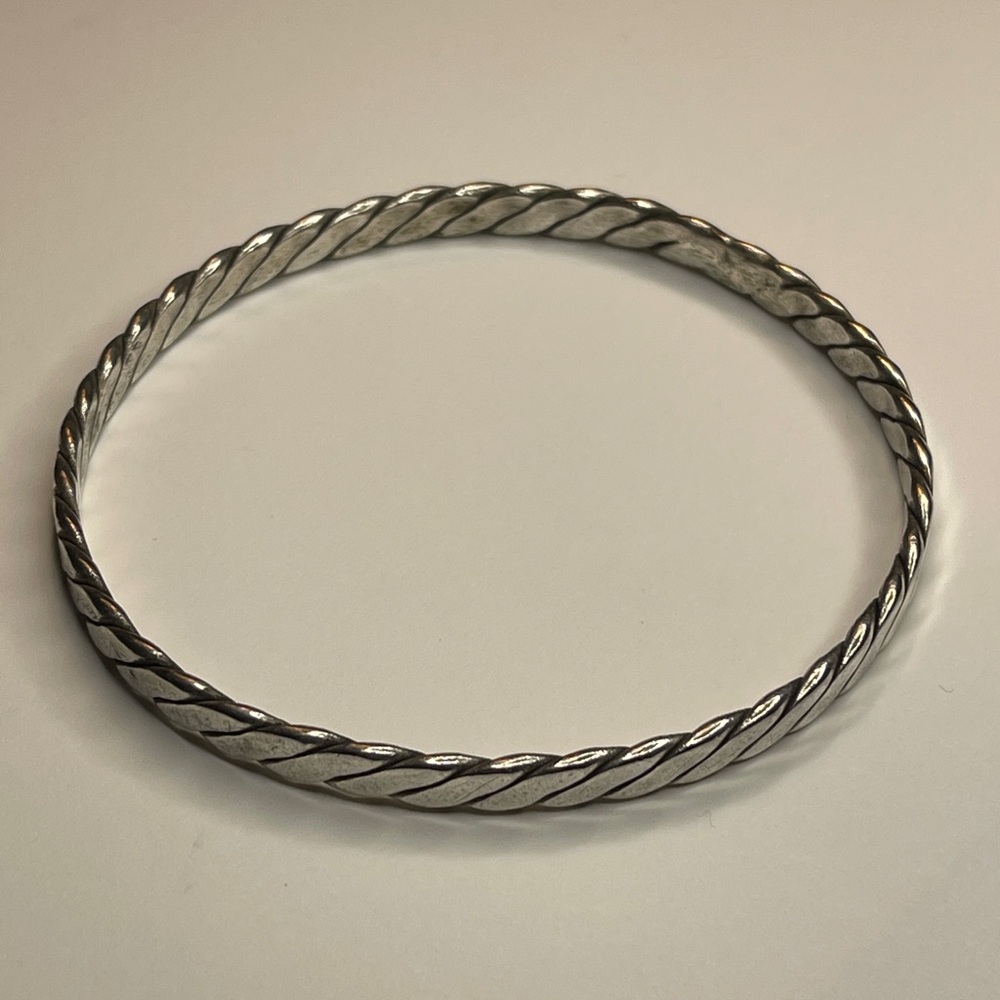 Vintage Mexico Sterling Silver 925 Braided Flat Bangle Bracelet